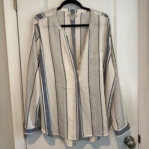 Bass White & Blue Striped Blouse Top Shirt XXL